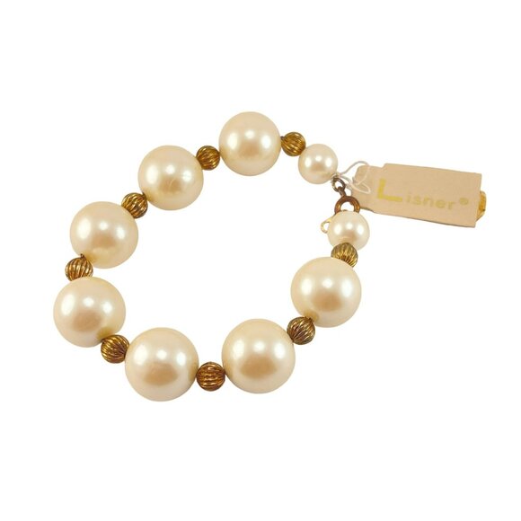 Lisner Faux Pearl Gold Tone Beaded Bracelet Original Hang Tag - Picture 2 of 8